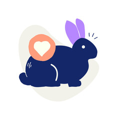 Rabbit and heart icon. Bunny with heart illustration. Heart and rabbit drawing. Rabbit holding heart symbol. Cruelty-free icon. Not tested on animals .