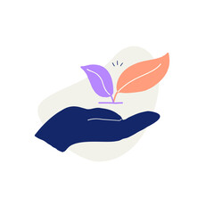 Hand-nurturing plant icon. Hand and leaf illustration
Plant growing in hand image. Hand-cultivated icon. Hand Drawn touch.