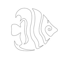 Continuous one line drawing of fish. Simple marine ray-finned fish or butterfly fish outline vector illustration.