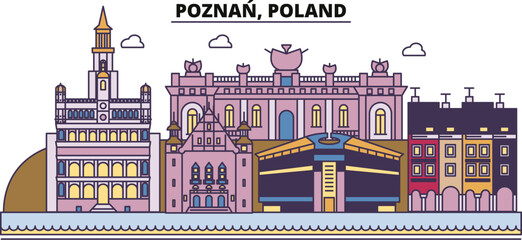 Poland, Poznan tourism landmarks, vector city travel illustration - obrazy, fototapety, plakaty