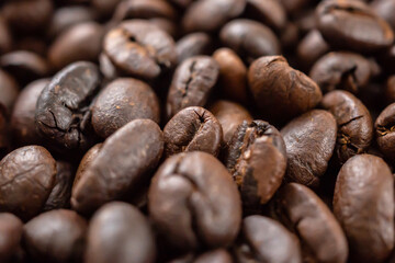 Fresh roasted brown coffee beans background