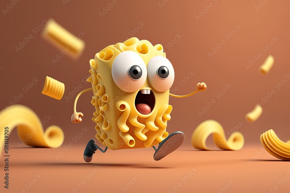 Sticker Cute Cartoon Running Pasta Character (Generative AI)