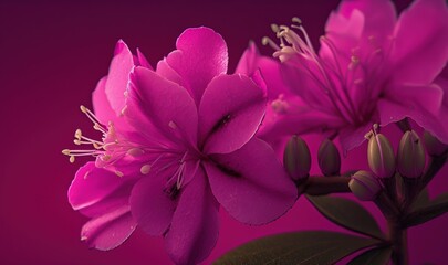  a close up of a pink flower on a stem with a purple background and a green stem in the center of the picture, with a pink flower in the center.  generative ai