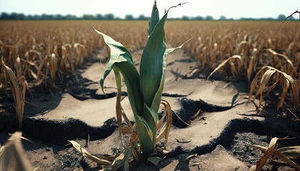 Devastating Drought: Consequences of Withered Crops and Crop Corn Loss. Generative AI.