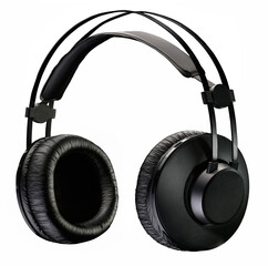 Side view black headphones isolated on transparent