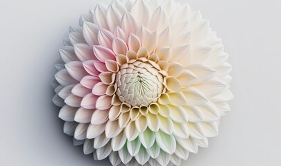  a white flower with a green center on a white background with a soft pastel color scheme on the center of the flower, with a soft focus on the center of the petals.  generative ai