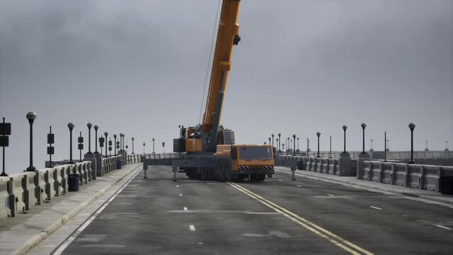 big auto crane on the bridge under constraction