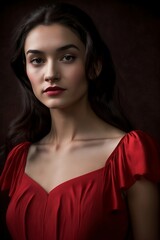 Fototapeta premium Woman in a Red Dress. Generative AI