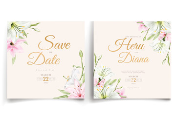 Watercolor lily floral wedding invitation card template