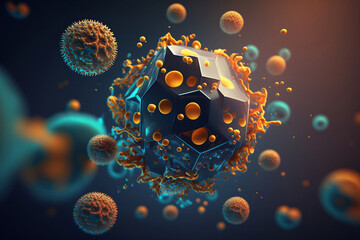 microscopic view of floating influenza virus cells, generative ai