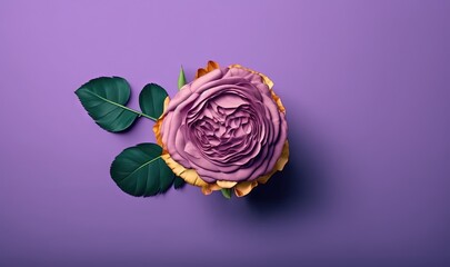  a purple flower with green leaves on a purple background with a purple background with a purple background and a purple background with a purple flower.  generative ai