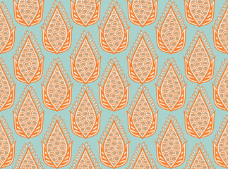 Abstract Ethnic Leaves Seeds Illustration Seamless Vector Pattern Trendy Fashion Colors Perfect for Allover Fabric Print or Wall Paper