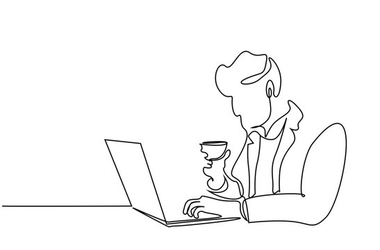 mature male business man drinking coffee on laptop lifestyle concept