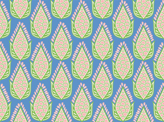 Abstract Ethnic Leaves Seeds Illustration Seamless Vector Pattern Trendy Fashion Colors Perfect for Allover Fabric Print or Wall Paper