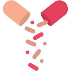 An open pill with a medicine in a flat style