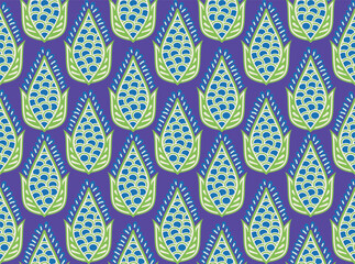 Abstract Ethnic Leaves Seeds Illustration Seamless Vector Pattern Trendy Fashion Colors Perfect for Allover Fabric Print or Wall Paper