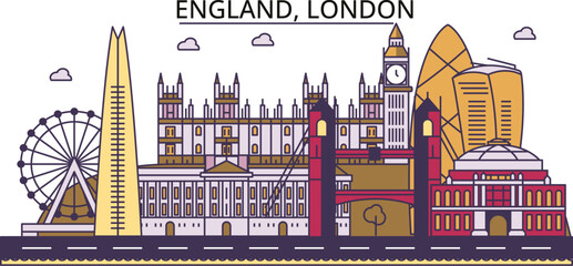 United Kingdom, London tourism landmarks, vector city travel illustration