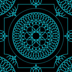 Esoteric, Geometric, Neon Blue Color Round Shaped Background And Pattern Vector Illustration