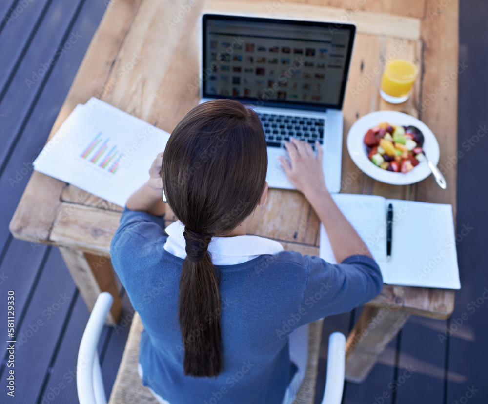 Poster Researching for her next assignment. An attractive young woman using her laptop to conduct research for an assignment.