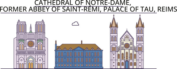 France, Reims tourism landmarks, vector city travel illustration