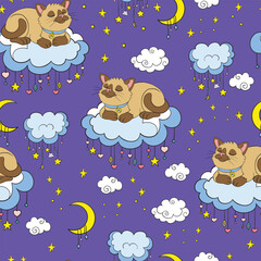 Seamless pattern with sleepy thai cats vector illustration