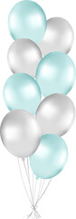 Bunch of pearl balloons in green and silver tones. Balloons for party decorations