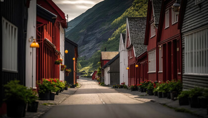 Cute village in Norway. Scandinavian inspired minimalism. Generative AI