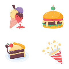 Set of Food Items Flat Stickers 

