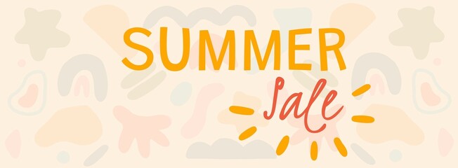 Summer sale banner abstract shapes water splashes yellow red modern illustration vector wallpaper background design for promotion typography for online website shop marketing tool social media advert
