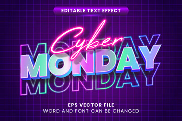 Cyber monday neon glow editable text effect - obrazy, fototapety, plakaty