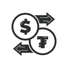 Vector illustration. Currency exchange. Money conversion. Dollar to tugrik mongolian icon isolated on white background. USD to MNT exchange icon with arrow. USD MNT