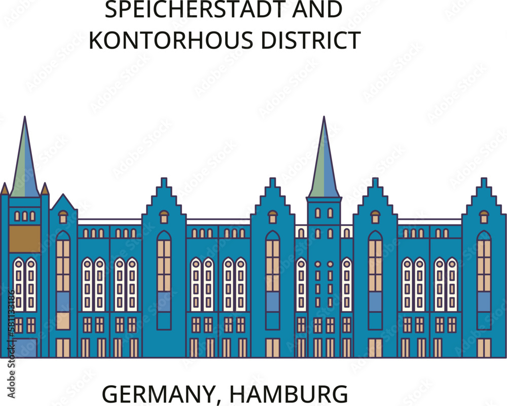 Wall mural germany, hamburg city tourism landmarks, vector city travel illustration