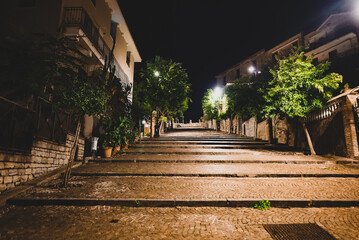 Streets of the Italian city of Agropoli late at night.