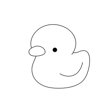 Vector isolated one single cute simplest rubber duck bird bathroom toy colorless black and white contour line easy drawing