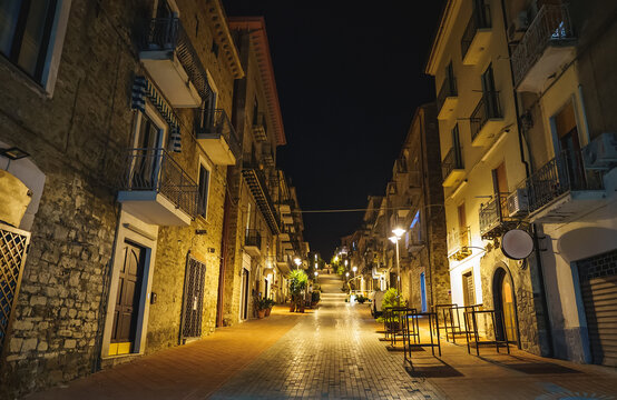 Streets of the Italian city of Agropoli late at night.
