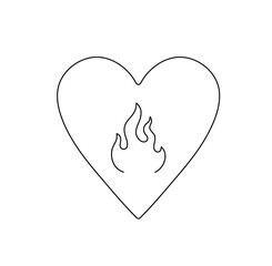 Vector isolated one single burning heart symbol fire inside big heart colorless black and white contour line easy drawing