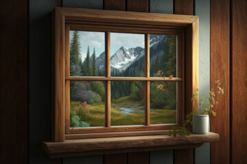 Window overlooking nature. AI generative.