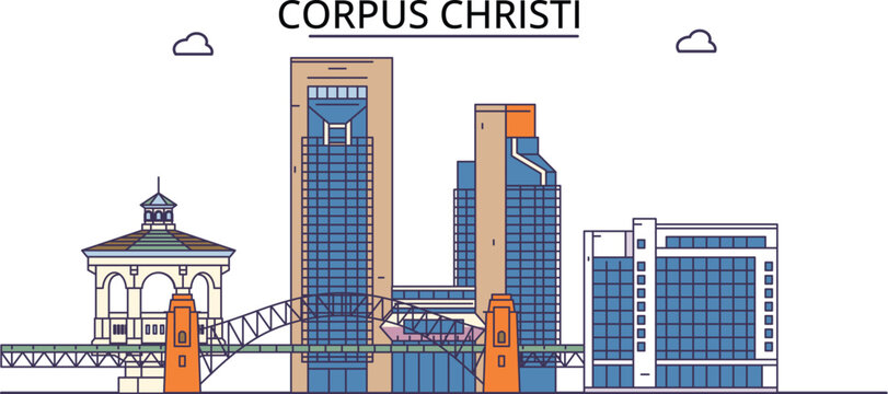 United States, Corpus Christi tourism landmarks, vector city travel illustration