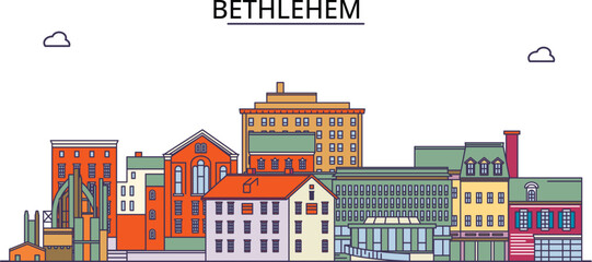 United States, Bethlehem tourism landmarks, vector city travel illustration