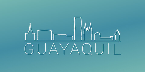 Naklejka premium Guayaquil, Ecuador Skyline Linear Design. Flat City Illustration Minimal Clip Art. Background Gradient Travel Vector Icon.