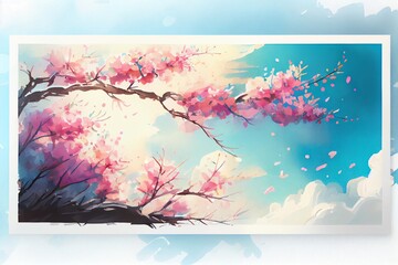 Watercolor Illustration of a Spring Banner. Generative AI