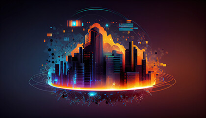 Smart city Digital technology, internet network connection, digital marketing IoT internet of things. Computer, surfing internet futuristic innovative technology clear background, explosion fire - Gen