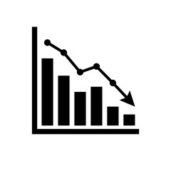 Chart graph. Black Icon graph downward with arrow isolated on white background. Hologram fall percentage. Direction recession for design business bad management concept. Analysis. Vector illustration - obrazy, fototapety, plakaty