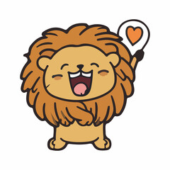 Cute Baby Lion love and happy expression sticker, flat cartoon style vector illustration with isolated background