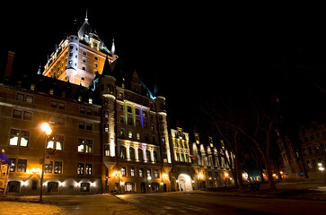 Fototapeta na wymiar Old Quebec City Chateau Frontenac at Night