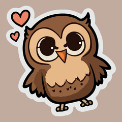 Cute Baby Owl love and happy expression sticker, flat cartoon style vector illustration with isolated background