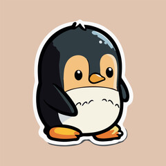 Cute Baby Penguin love and happy expression sticker, flat cartoon style vector illustration with isolated background