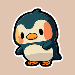 Cute Baby Penguin love and happy expression sticker, flat cartoon style vector illustration with isolated background