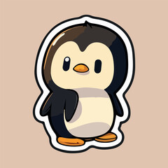 Cute Baby Penguin love and happy expression sticker, flat cartoon style vector illustration with isolated background