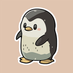 Cute Baby Penguin love and happy expression sticker, flat cartoon style vector illustration with isolated background